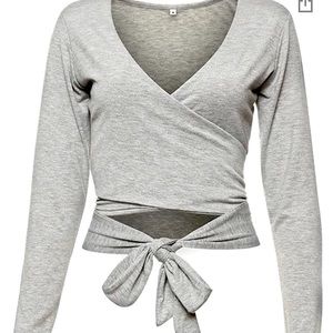 Grey Deep V- neck Wrap top